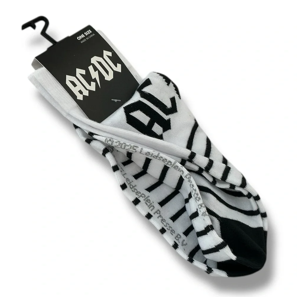 AC/DC Crew Socks Fun Novelty Classic Rock Black White Adult Unisex One Size 7-12